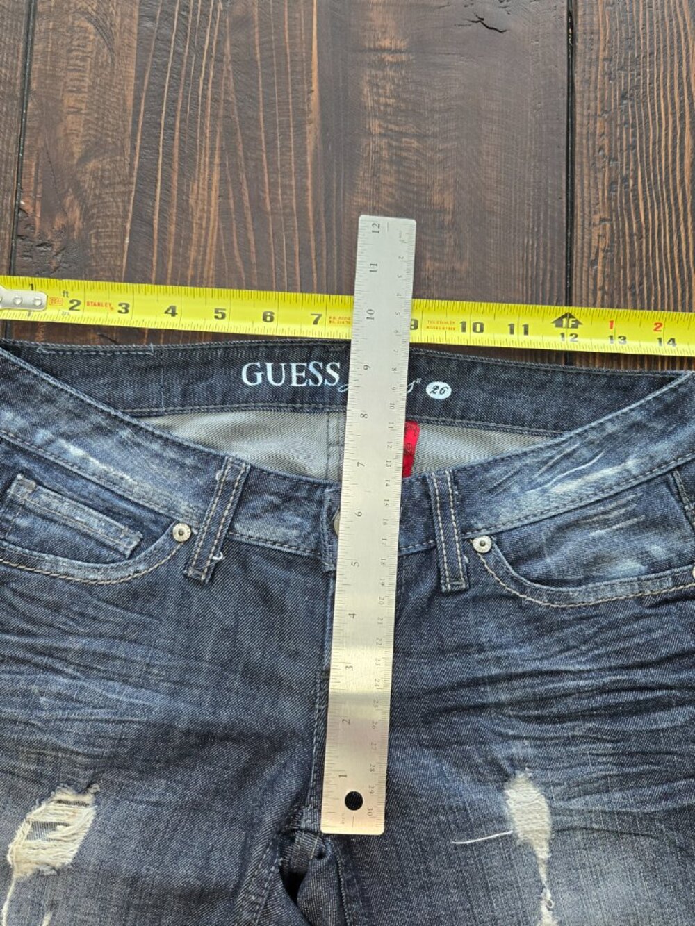 Guess Vintage Y2K Distressed Women's Foxy Flare Leg Blue Jeans Size 26×33.5 - Picture 9 of 13